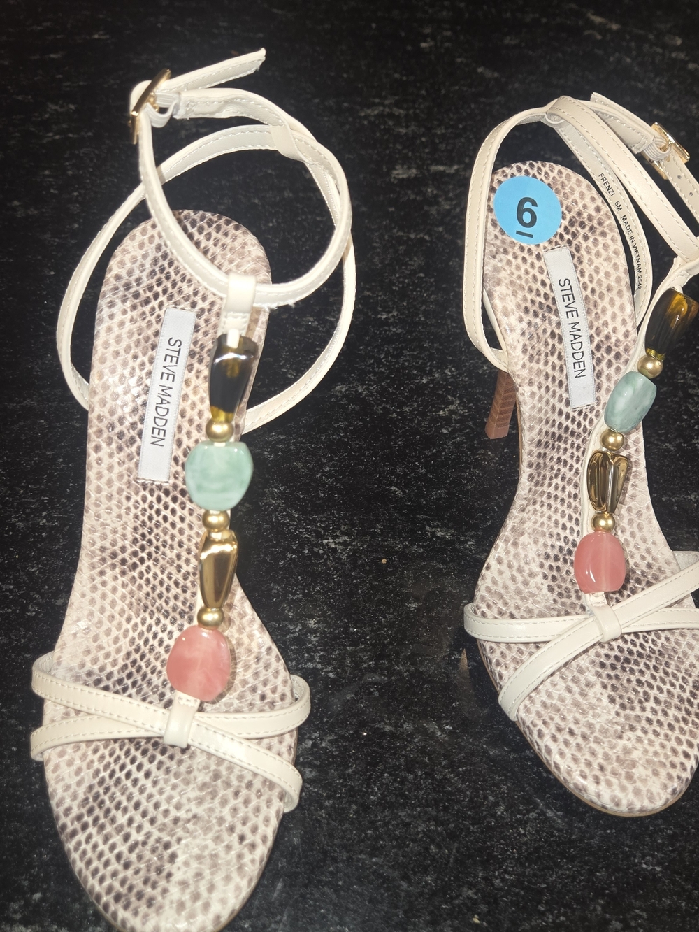 Steve Madden Women's White Beaded T-Strap Sandals